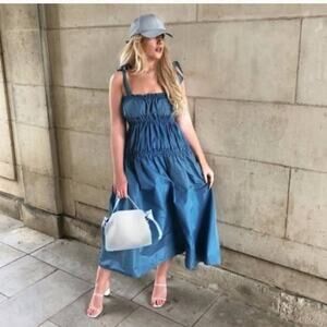 Zara Crinkle Tiered Taffeta Midi Dress